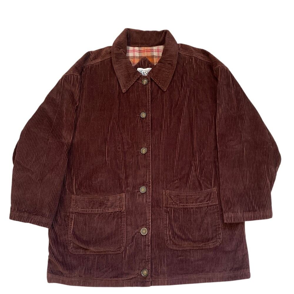 Vintage Basic Editions Brown Corduroy Jacket Plaid Flannel Lined Coat Size L